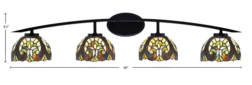 Kurve Four Light Bath Bar in Matte Black with Ivory Cypress Art Glass Shade