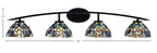 Kurve Four Light Bath Bar in Matte Black with Blue Mosaic Art Glass Shade