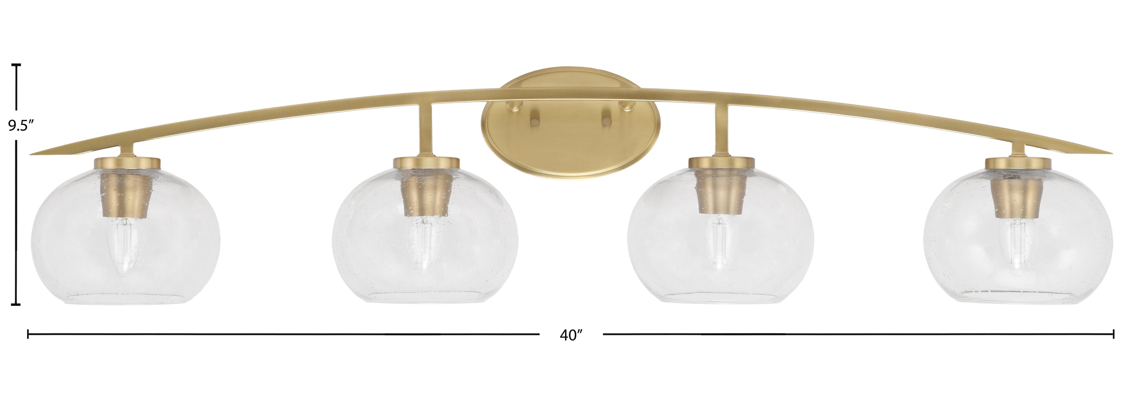 Kurve Four Light Bath Bar in New Age Brass with 7" Clear Bubble Shade