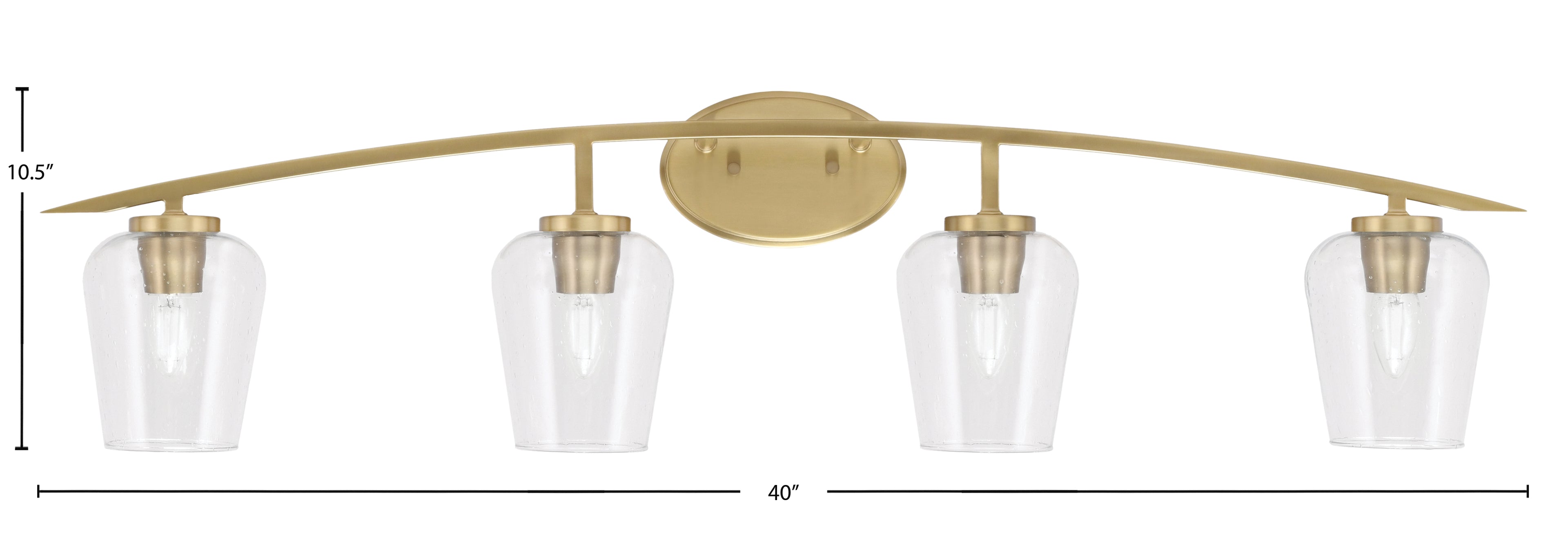 Kurve Four Light Bath Bar in New Age Brass with 5" Clear Bubble Shade