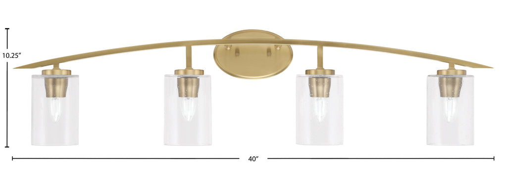 Kurve Four Light Bath Bar in New Age Brass with 4" Clear Bubble Shade