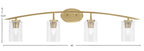 Kurve Four Light Bath Bar in New Age Brass with 4" Clear Bubble Shade