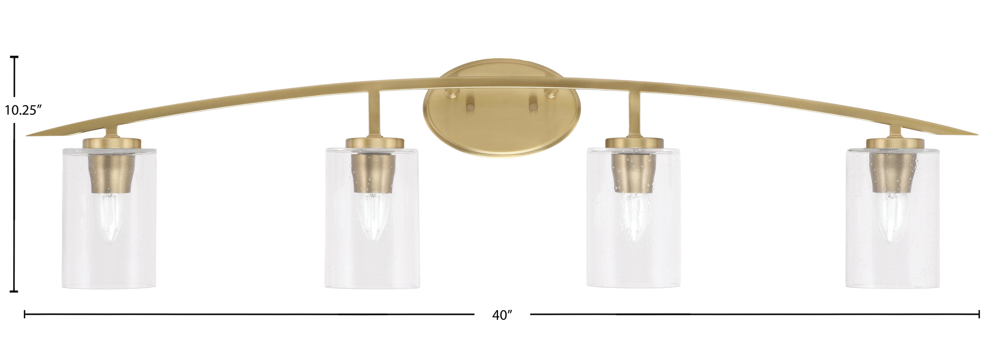 Kurve Four Light Bath Bar in New Age Brass with 4" Clear Bubble Shade