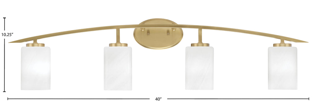 Kurve Four Light Bath Bar in New Age Brass with 4" White Marble Shade