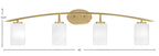 Kurve Four Light Bath Bar in New Age Brass with 4" White Marble Shade