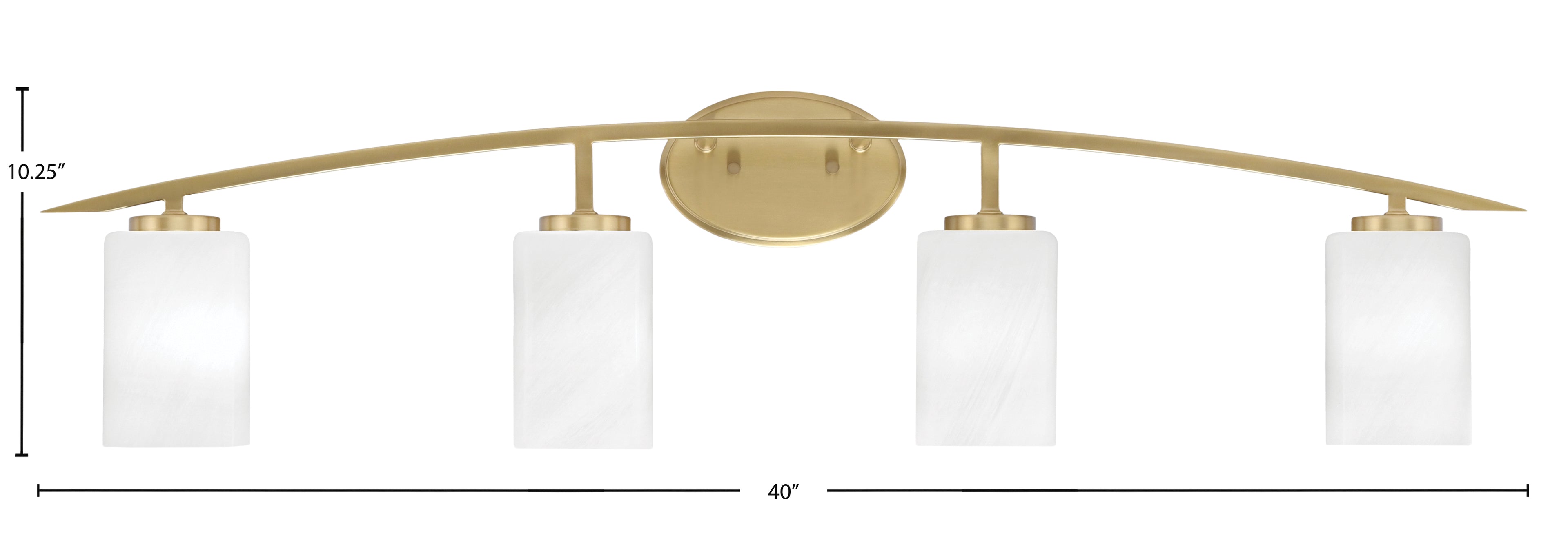 Kurve Four Light Bath Bar in New Age Brass with 4" White Marble Shade