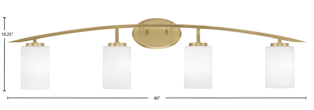 Kurve Four Light Bath Bar in New Age Brass with 4" White Muslin Shade