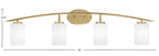 Kurve Four Light Bath Bar in New Age Brass with 4" White Muslin Shade