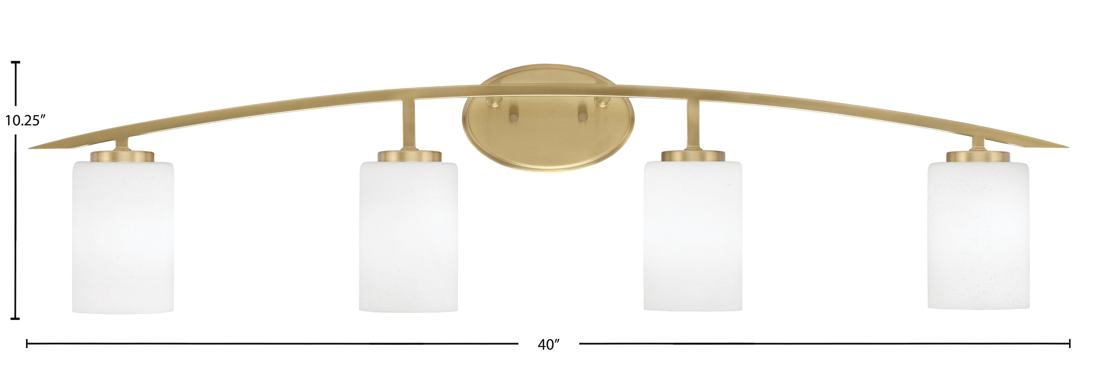 Kurve Four Light Bath Bar in New Age Brass with 4" White Muslin Shade