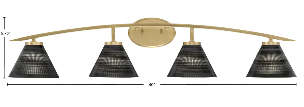 Kurve Four Light Bath Bar in New Age Brass with 7" Black Matrix Shade