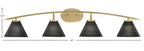 Kurve Four Light Bath Bar in New Age Brass with 7" Black Matrix Shade