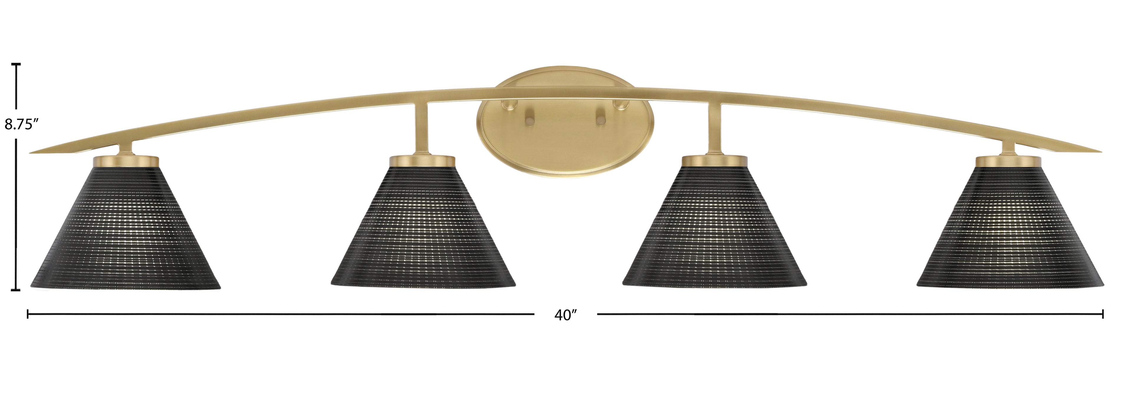 Kurve Four Light Bath Bar in New Age Brass with 7" Black Matrix Shade