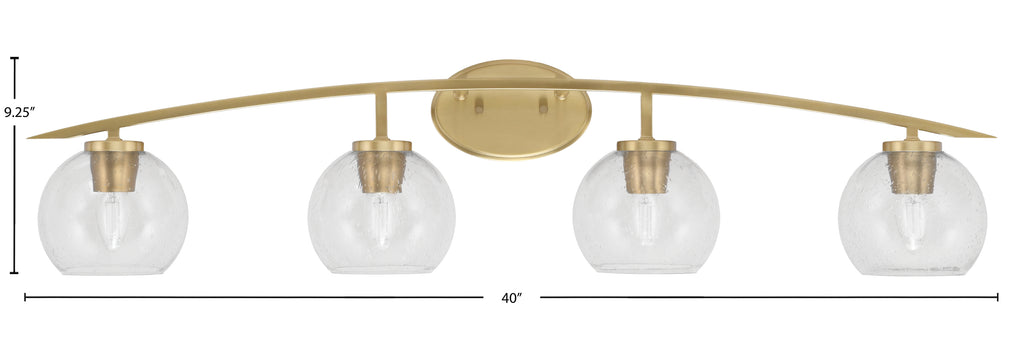 Kurve Four Light Bath Bar in New Age Brass with 5.75" Clear Bubble Shade