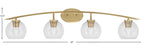 Kurve Four Light Bath Bar in New Age Brass with 5.75" Clear Bubble Shade