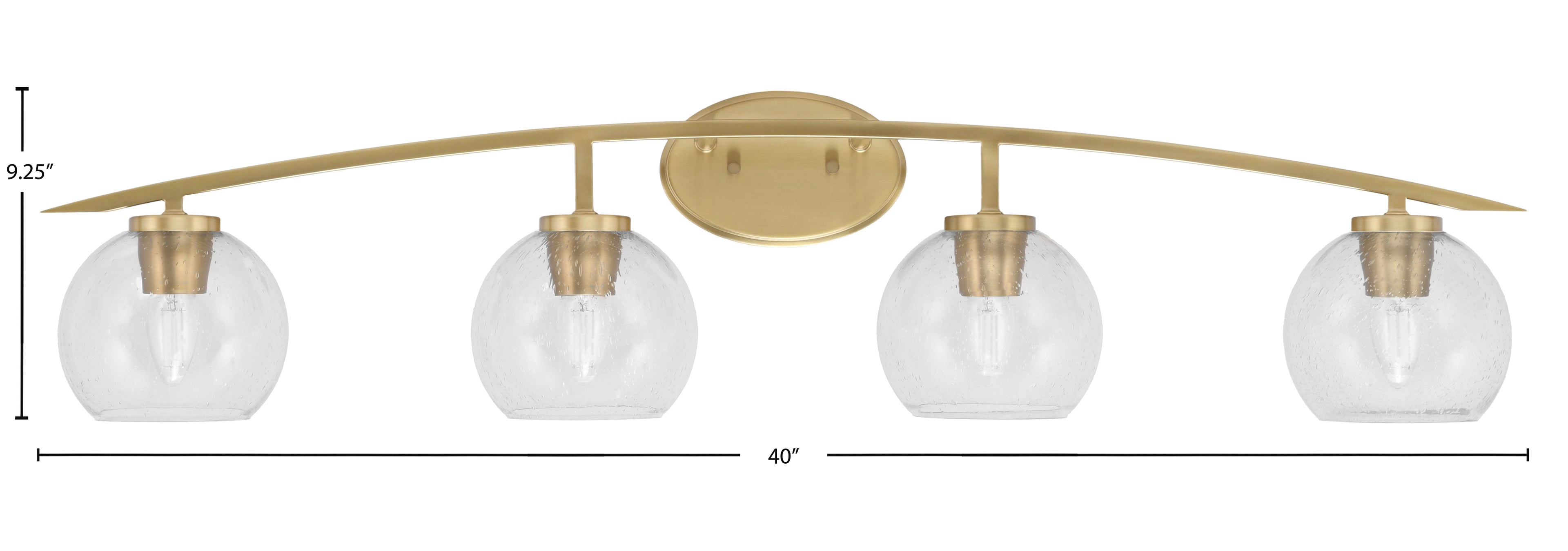 Kurve Four Light Bath Bar in New Age Brass with 5.75" Clear Bubble Shade
