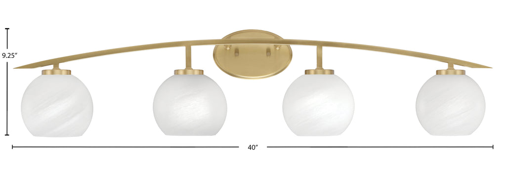 Kurve Four Light Bath Bar in New Age Brass with 5.75" White Marble Shade