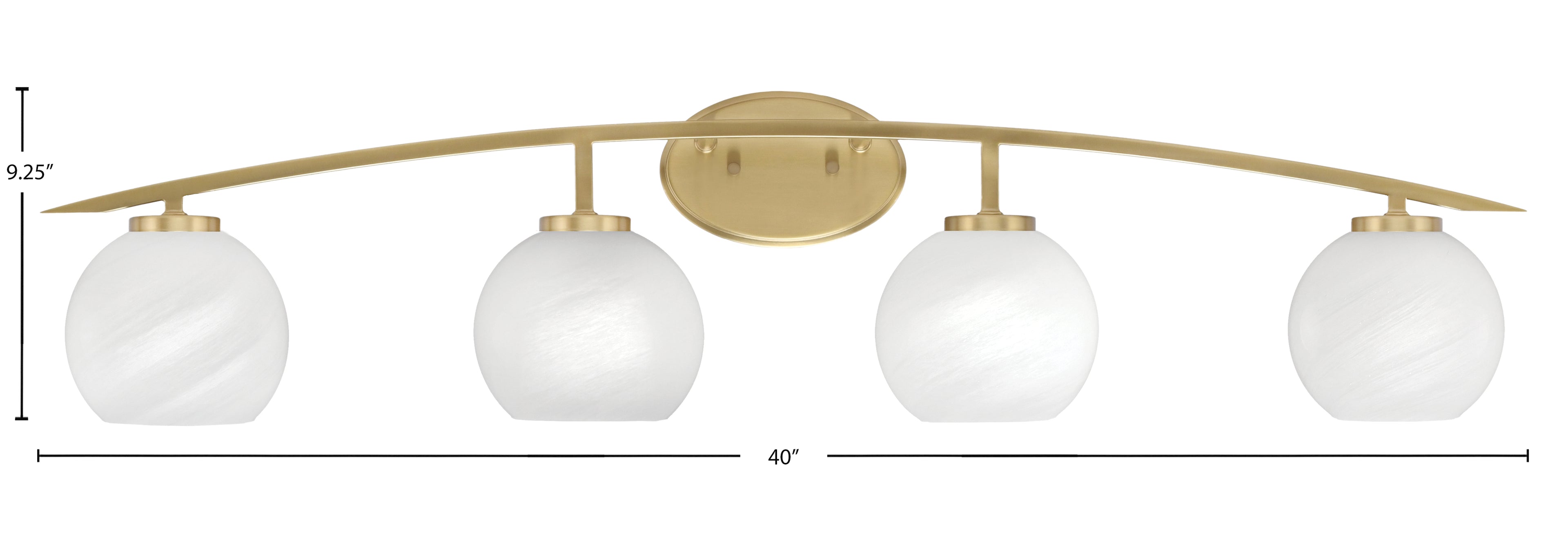 Kurve Four Light Bath Bar in New Age Brass with 5.75" White Marble Shade