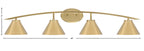 Kurve Four Light Bath Bar in New Age Brass with 7" New Age Brass Cone Metal Shade Shade
