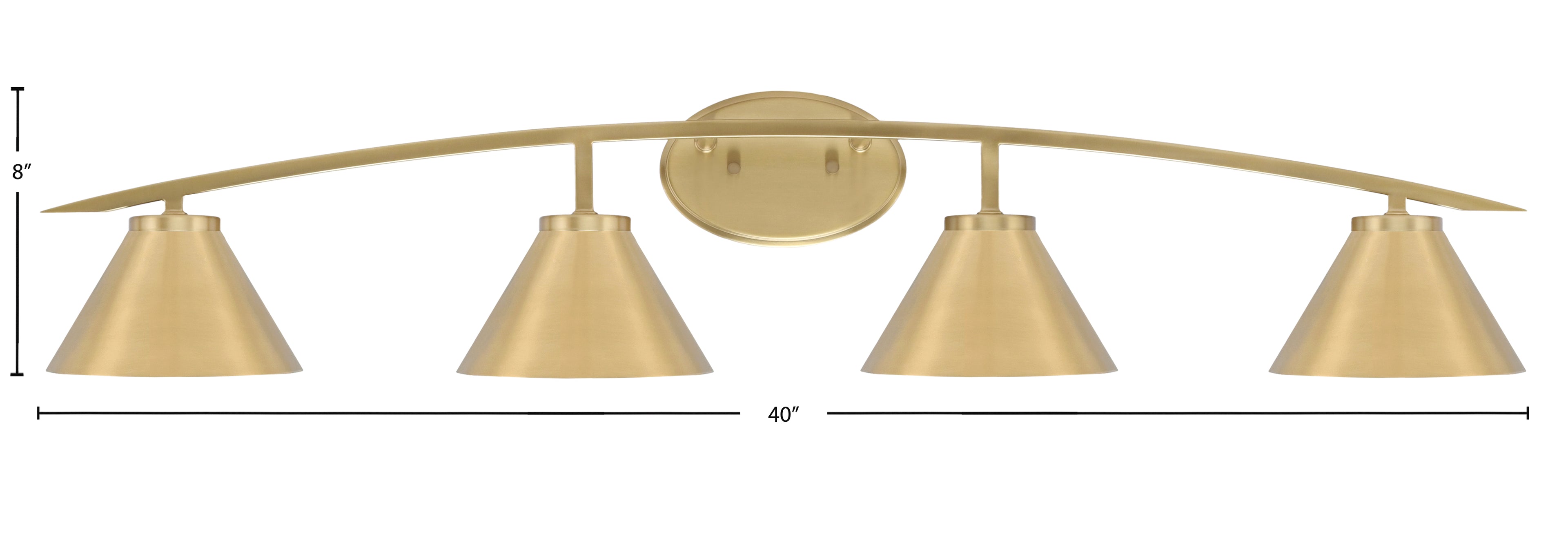 Kurve Four Light Bath Bar in New Age Brass with 7" New Age Brass Cone Metal Shade Shade