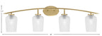 Kurve Four Light Bath Bar in New Age Brass with 5" Clear Textured Shade
