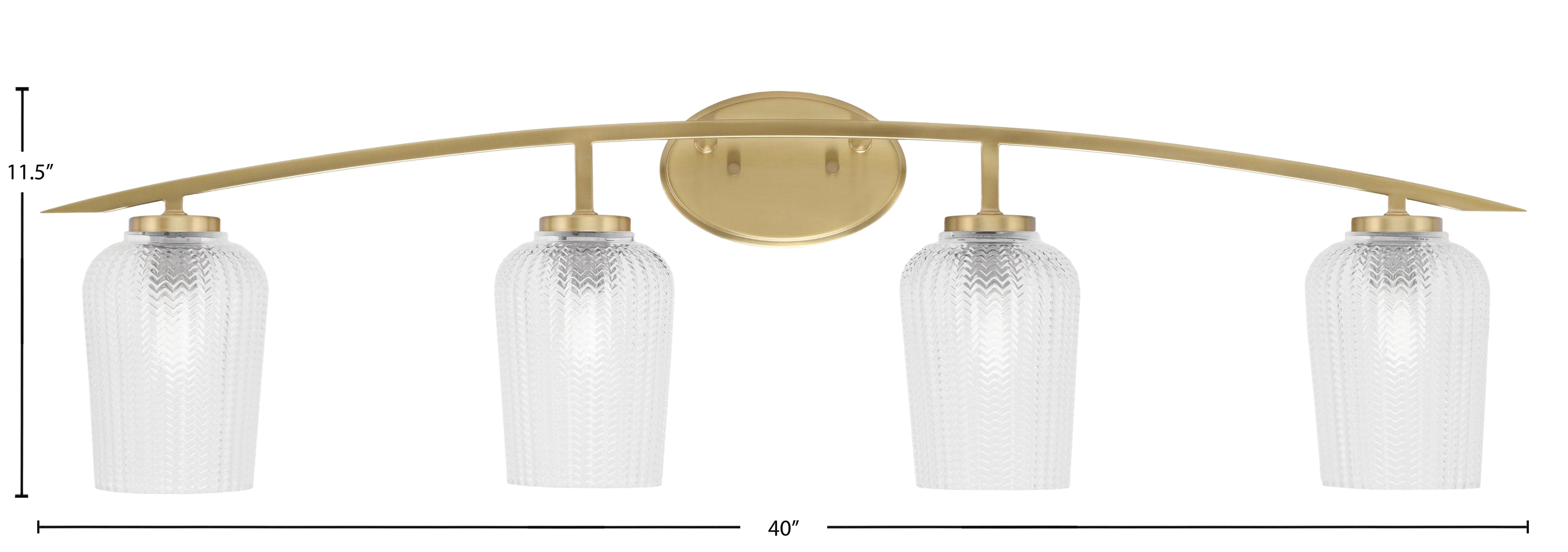 Kurve Four Light Bath Bar in New Age Brass with 5" Clear Textured Shade