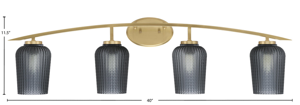 Kurve Four Light Bath Bar in New Age Brass with 5" Smoke Textured Shade
