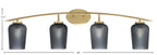 Kurve Four Light Bath Bar in New Age Brass with 5" Smoke Textured Shade