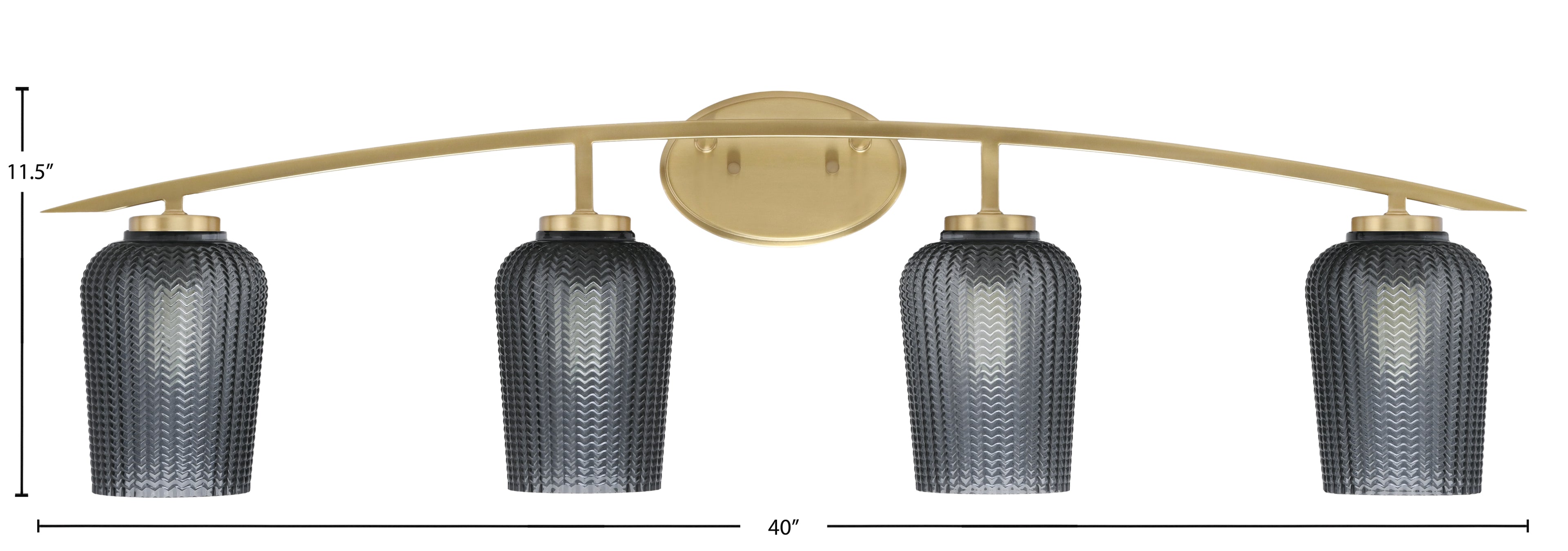 Kurve Four Light Bath Bar in New Age Brass with 5" Smoke Textured Shade