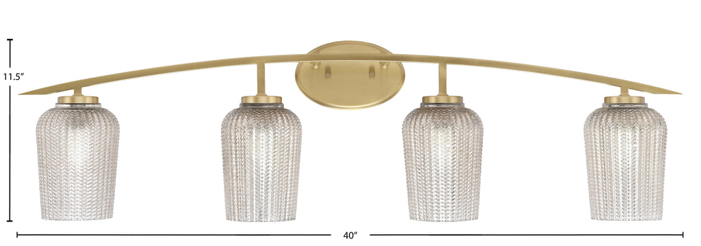 Kurve Four Light Bath Bar in New Age Brass with 5" Silver Textured Shade