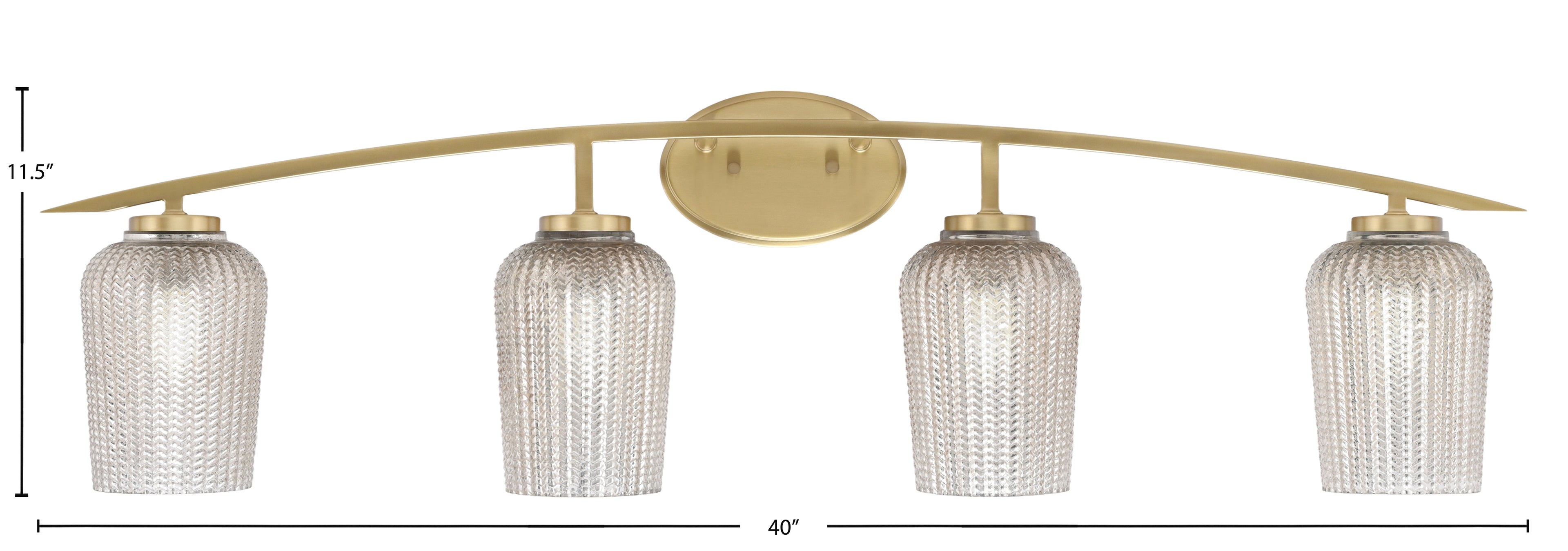 Kurve Four Light Bath Bar in New Age Brass with 5" Silver Textured Shade