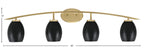 Kurve Four Light Bath Bar in New Age Brass with 5" Matte Black Oval Metal Shade Shade