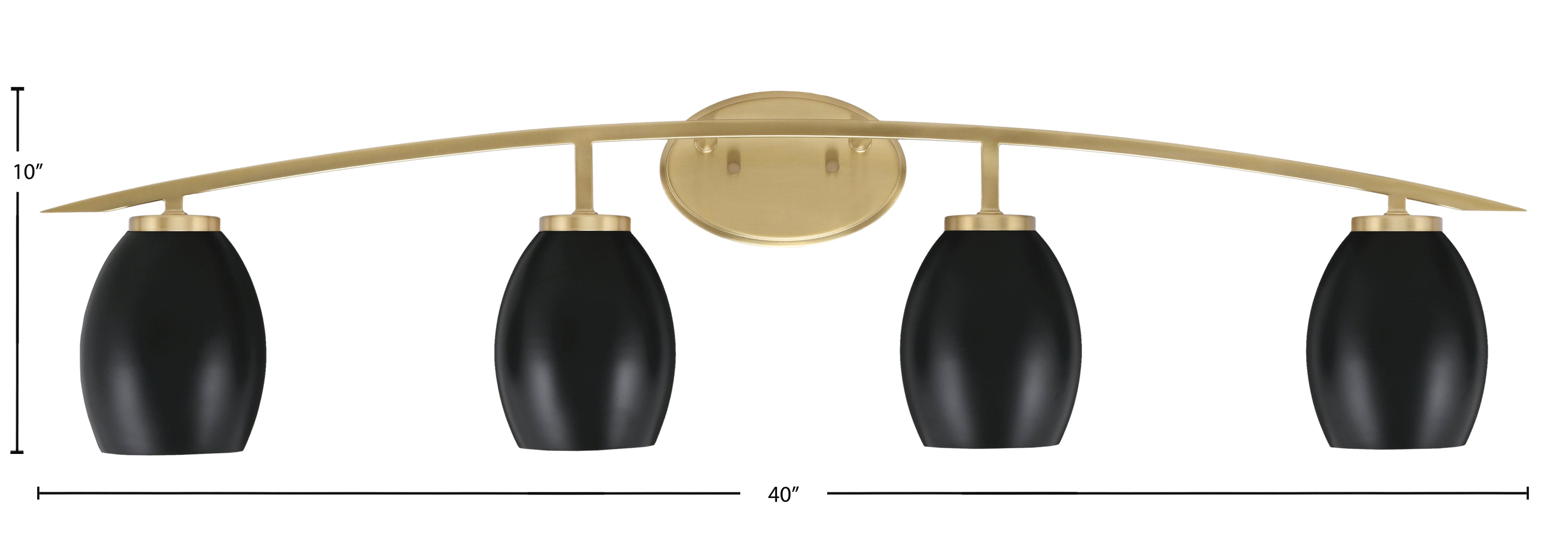 Kurve Four Light Bath Bar in New Age Brass with 5" Matte Black Oval Metal Shade Shade