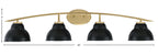 Kurve Four Light Bath Bar in New Age Brass with 7" Matte BlackDouble Bubble Metal Shade Shade