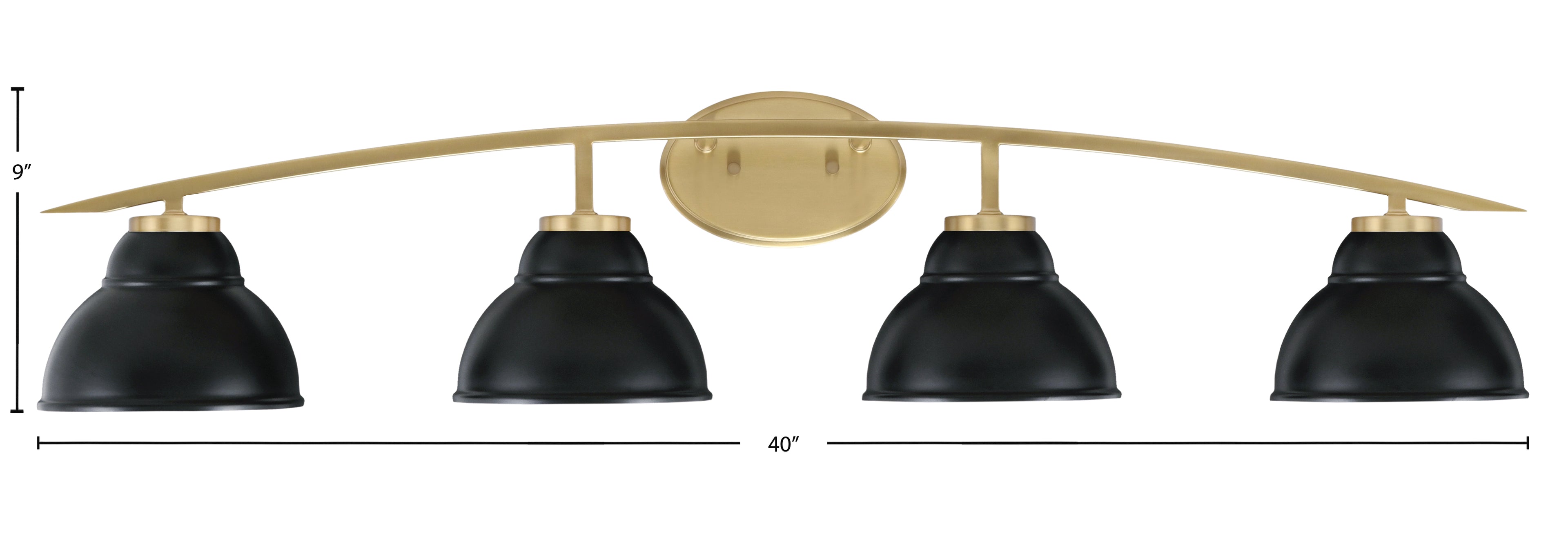 Kurve Four Light Bath Bar in New Age Brass with 7" Matte BlackDouble Bubble Metal Shade Shade