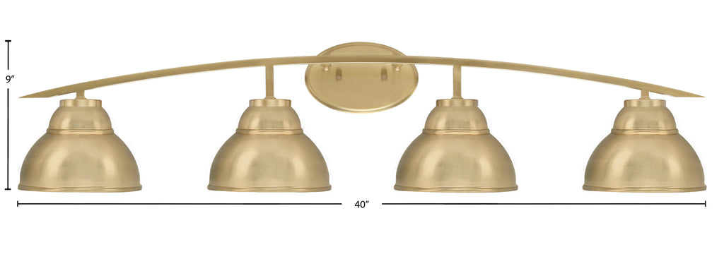 Kurve Four Light Bath Bar in New Age Brass with 7" New Age Brass Double Bubble Metal Shade Shade