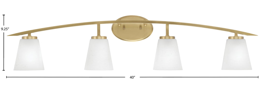 Kurve Four Light Bath Bar in New Age Brass with 4.5" Square White Muslin Shade