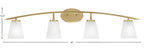 Kurve Four Light Bath Bar in New Age Brass with 4.5" Square White Muslin Shade