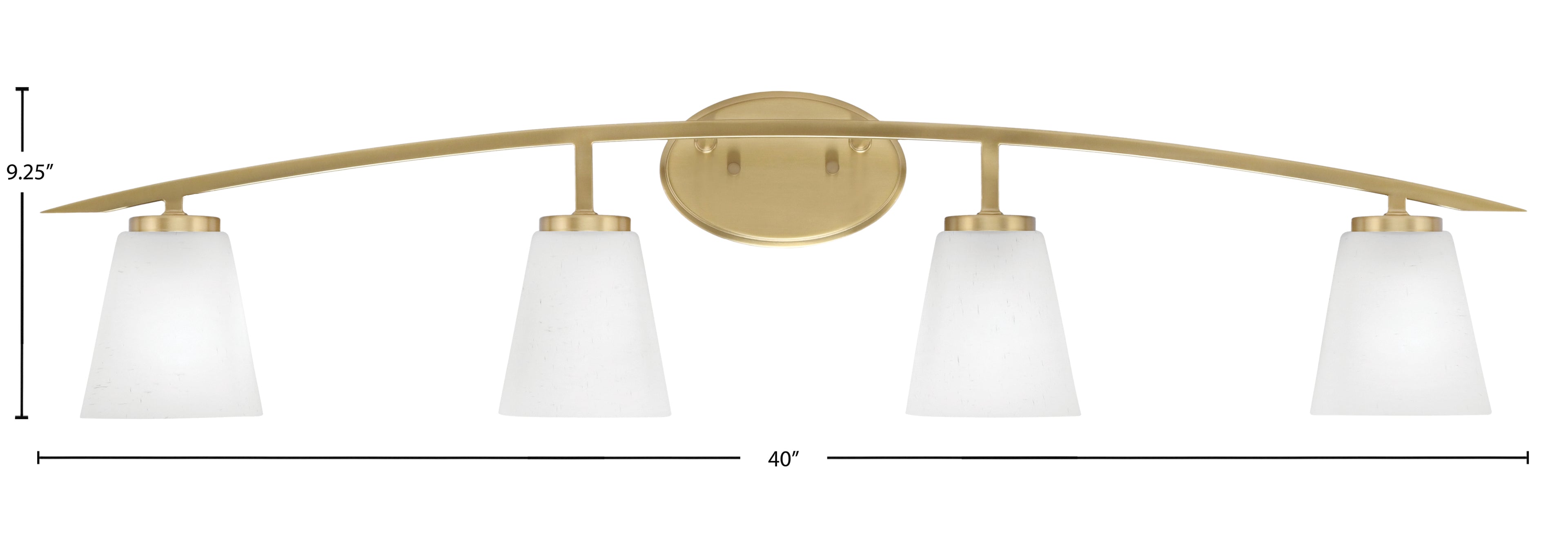 Kurve Four Light Bath Bar in New Age Brass with 4.5" Square White Muslin Shade