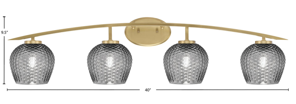 Kurve Four Light Bath Bar in New Age Brass with 6" Smoke Textured Shade