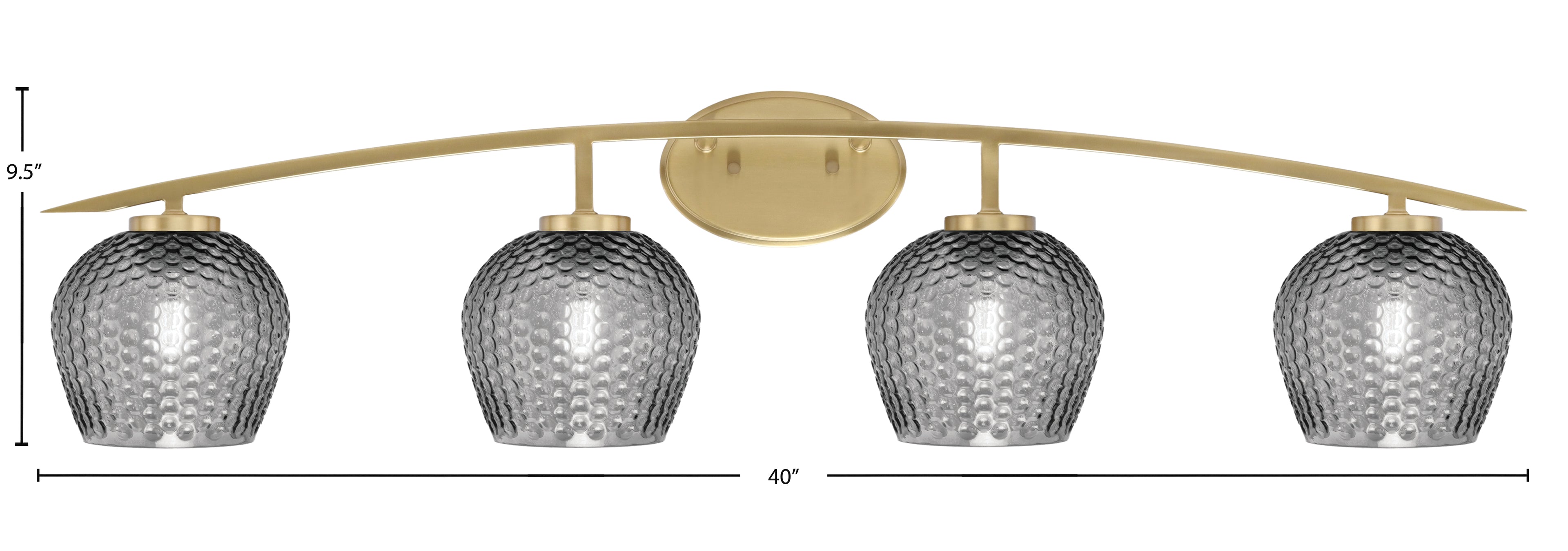 Kurve Four Light Bath Bar in New Age Brass with 6" Smoke Textured Shade