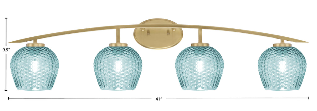 Kurve Four Light Bath Bar in New Age Brass with 6" Turquoise Textured Shade