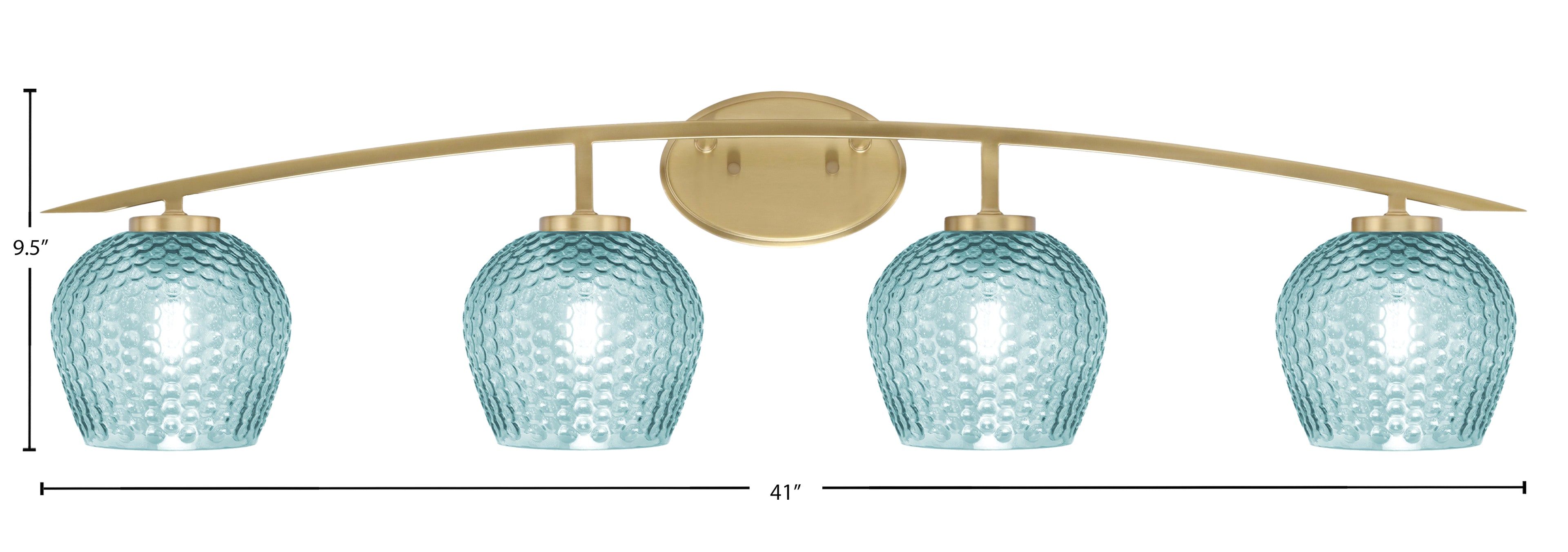 Kurve Four Light Bath Bar in New Age Brass with 6" Turquoise Textured Shade