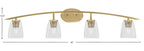 Kurve Four Light Bath Bar in New Age Brass with 4.5" Square Clear Bubble Shade