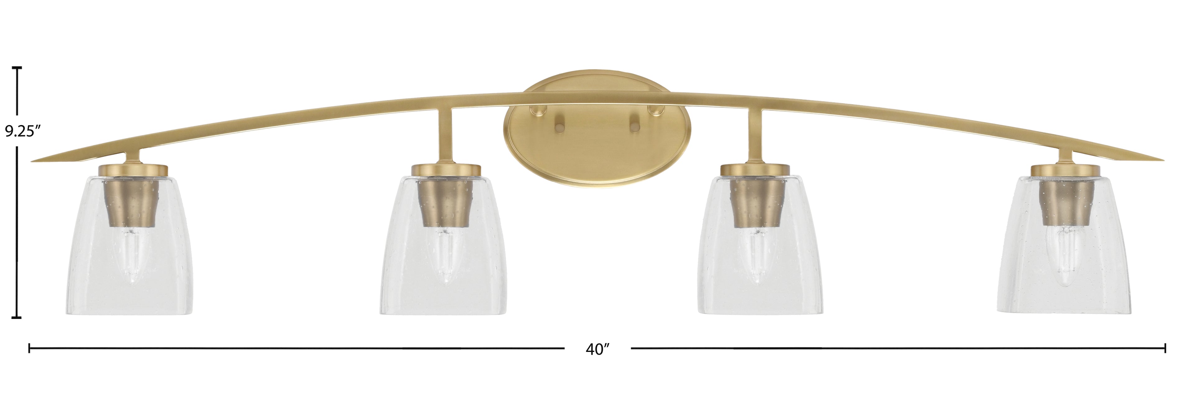 Kurve Four Light Bath Bar in New Age Brass with 4.5" Square Clear Bubble Shade