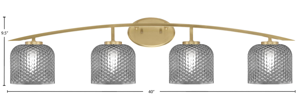 Kurve Four Light Bath Bar in New Age Brass with 6" Smoke Textured Shade