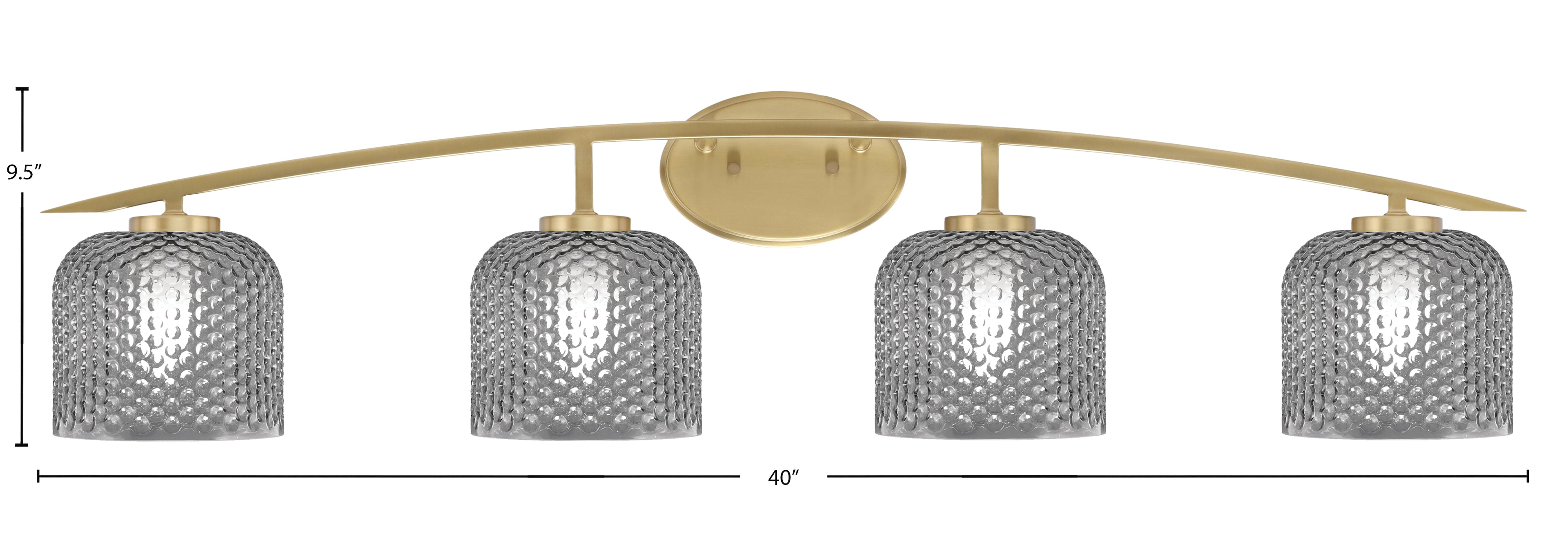Kurve Four Light Bath Bar in New Age Brass with 6" Smoke Textured Shade