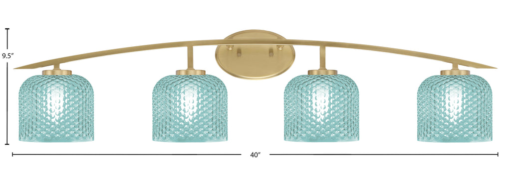 Kurve Four Light Bath Bar in New Age Brass with 6" Turquoise Textured Shade