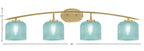 Kurve Four Light Bath Bar in New Age Brass with 6" Turquoise Textured Shade