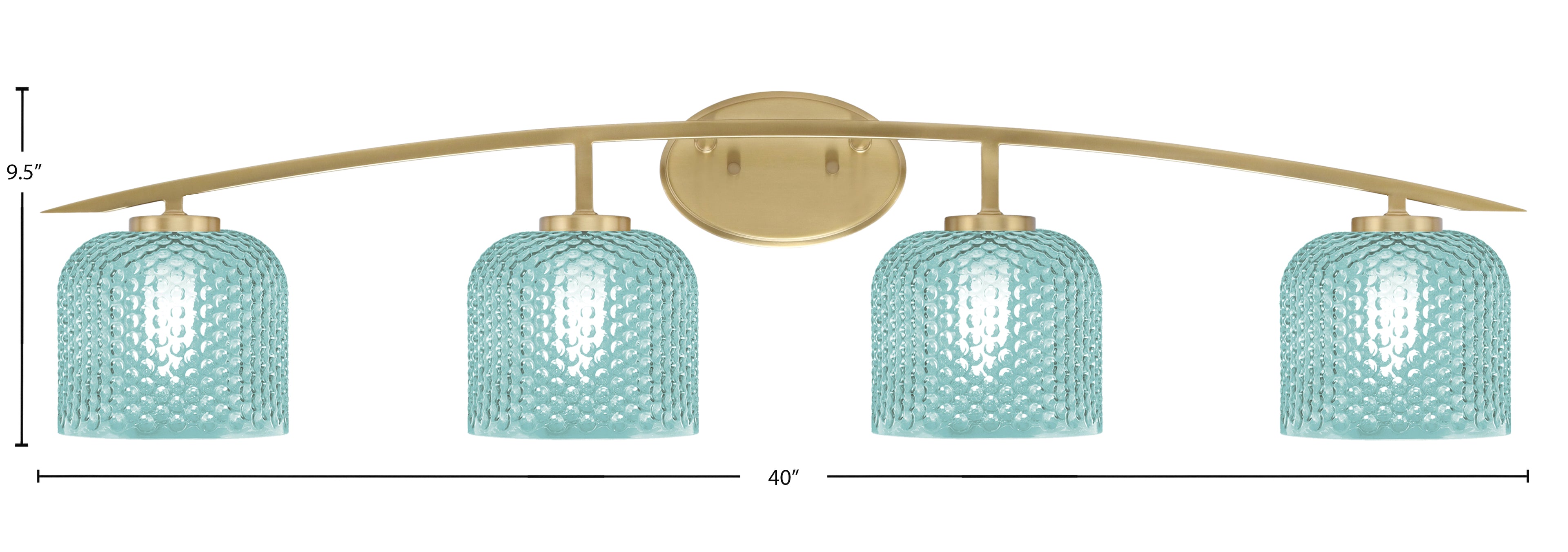 Kurve Four Light Bath Bar in New Age Brass with 6" Turquoise Textured Shade