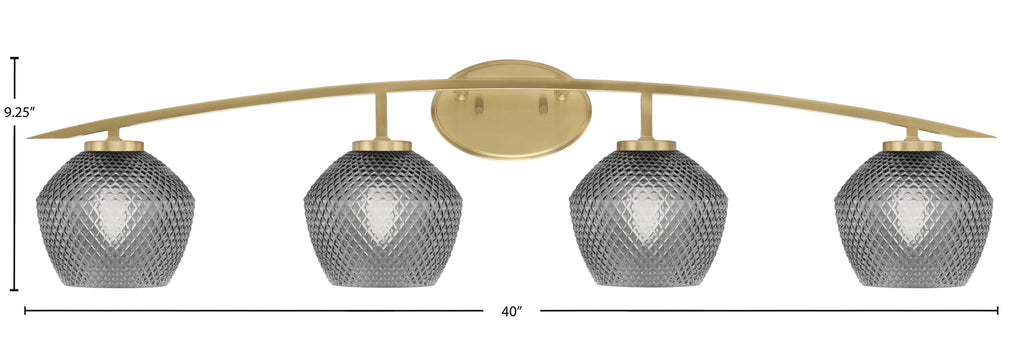 Kurve Four Light Bath Bar in New Age Brass with 6" Smoke Textured Shade
